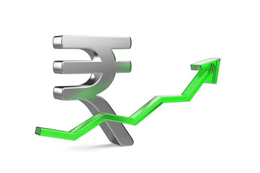 Increasing the value of Indian rupee currency, concept image