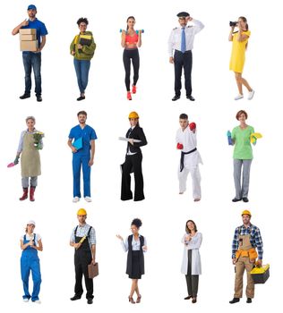 Collage set with people of different professions isolated on white background. Banner design