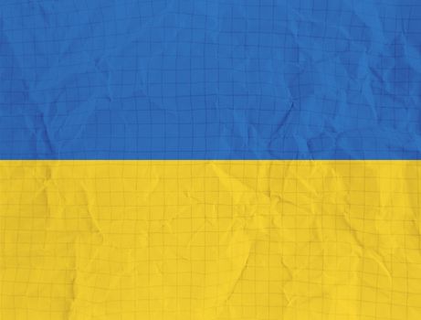 Ukrainian flag colors background. Crumpled sectional paper sheet texture with copy space