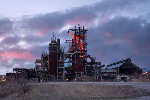 Panoramic image, industrial heritage of the old economy, former smelter Phoenix West in Dortmund, Ruhr Metropolis, Germany, Europe