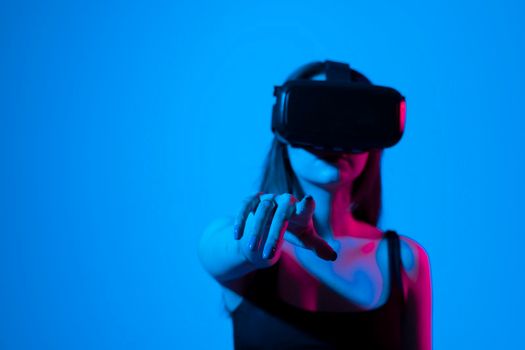 Woman developer using VR headset to designing a new products or technologies using VR technology