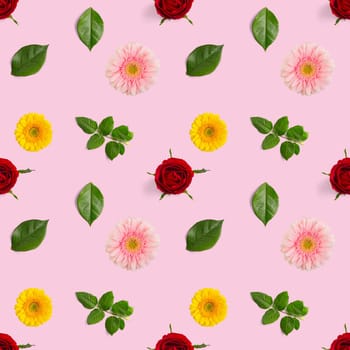 summer flowers seamless pattern. Gerbera and red rose pattern