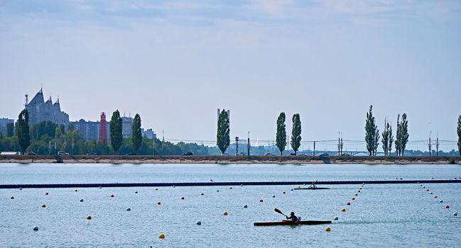 russia 2021. rower on a sports kayak.