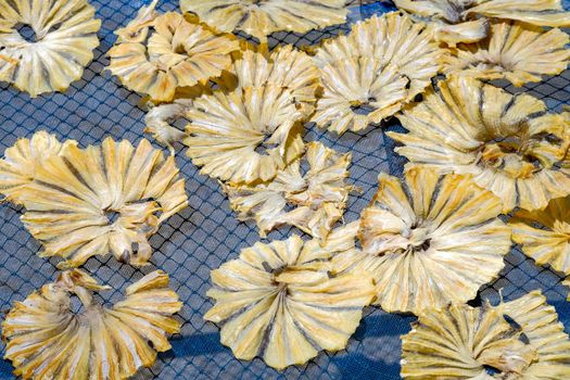 Dried fish, one of the seafood is souvenir of Ban Phe Fresh Market on Rayong province, Thailand