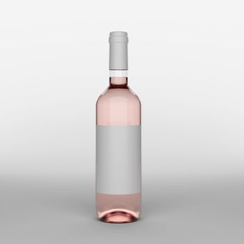 Bottle of rose wine with label on a white background. 3d realism illustration