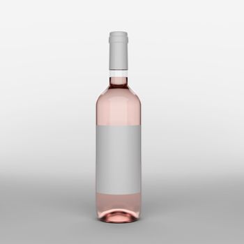 Bottle of rose wine with label on a white background. 3d realism illustration