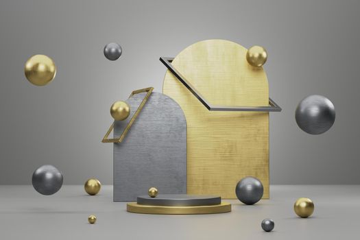 Abstract background, metallic mock up scene geometry shape podium for product display. 3D illustration