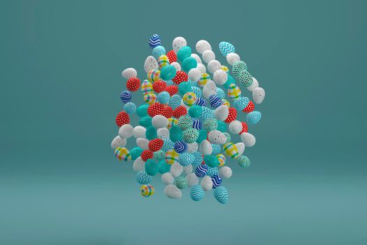 Colored Easter eggs floating in the air. 3d illustration