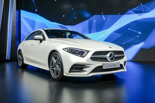 Nonthaburi-Thailand APR 2 2018: Mercedez BENZ CLS 300d show on display at The 39th Bangkok International Motor Show 2018 on MAR 28-8 APR 2018 at IMPACT Challenger Muang Thong Thani