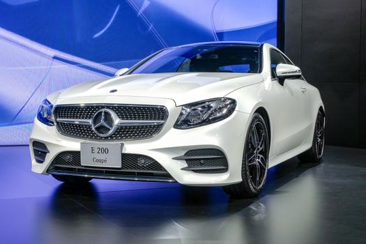 Nonthaburi-Thailand APR 2 2018: Mercedez BENZ E 200 Coupe show on display at The 39th Bangkok International Motor Show 2018 on MAR 28-8 APR 2018 at IMPACT Challenger Muang Thong Thani