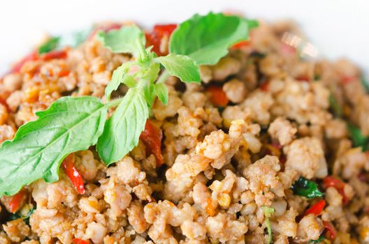 The Stir fried Thai basil with minced pork.