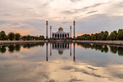 Landscape of beautiful sunset sky at Central Mosque, Songkhla province, Southern of Thailand.