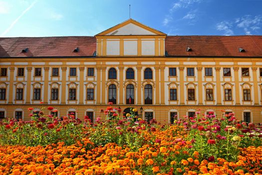 Beautiful castle with garden in summer. Jaromerice nad rokytnou - Czech Republic.