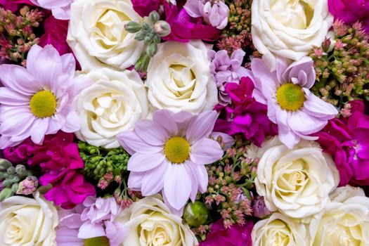 Floral background of roses and a chrysanthemums