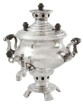 2 inch silver samovar souvenir isolated on white background
