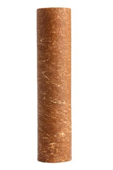 used rusty and dirt clogged mechanical polypropylene water filter PP 5 type 10SL isolated on white background with clipping path