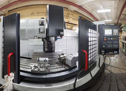 close side angle panoramic shot of taiwan 4-axis CNC milling machine.