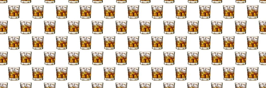 Seamless pattern - glasses of whisky on white background. abstract alcoholic drinks pattern for packaging design.