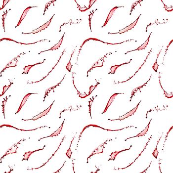 Seamless pattern of red wine splashes isolated on white background
