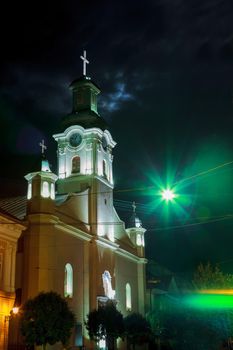 Night view of Roman Catholic Cathedral of St. George in Uzhgorod