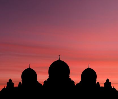 After sunset mosque. landscape with beautiful mosques and minarets. Place your text here. Ramadan kareem. High quality photo