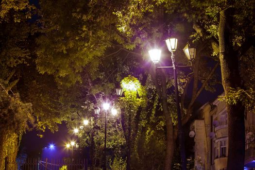 night lights old Uzhgorod architecture, city, cloud cobblestone