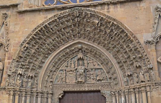 Spain; 27 September 2012: Detail of the portico of the church of Santa Maria