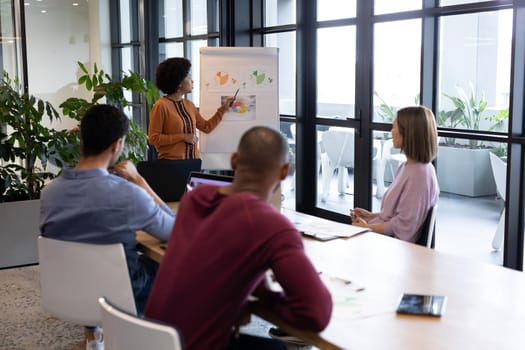 Diverse business people working in creative office. group of people in a meeting discussing work. business people and work colleagues at a busy creative office.