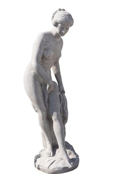 Stone sculpture of naked woman on white background. art and classical style romantic figurative stone sculpture.