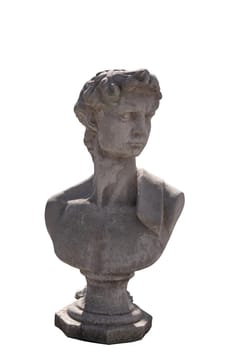 Ancient stone sculpture of man's bust on white background. art and classical style romantic figurative stone sculpture.
