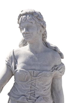 Close up of stone sculpture of woman on white background. art and classical style romantic figurative stone sculpture.