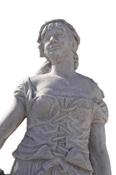 Close up of stone sculpture of woman on white background. art and classical style romantic figurative stone sculpture.