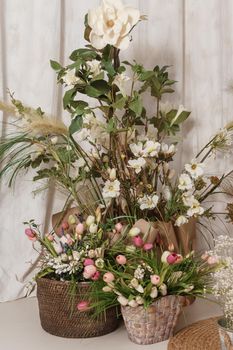 Interior floral Easter composition. The concept of home decoration for the Happy Easter holiday