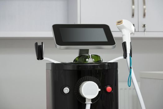 Close-up photo of modern equipment for laser hair removal in a beauty salon. Beauty salon and cosmetology