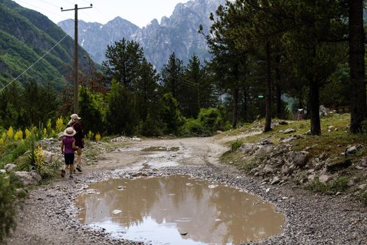 Theth, Albania, Tourists exploring the beautiful Albanian nature.