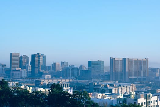 General view of cityscape with multiple modern buildings and skyscrapers in the morning. skyline and urban architecture.