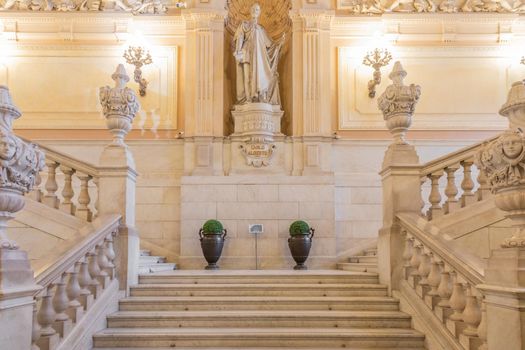 Turin, Italy - Circa January 2022: Royal Palace entrance - luxury elegant marble stairway