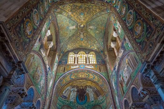 RAVENNA, ITALY - CIRCA AUGUST 2020: historic byzantine mosaic in Saint Vitale Basilica