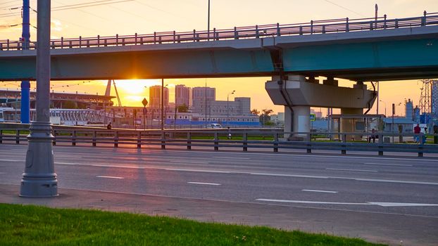 beautiful sunset floor road overpass.