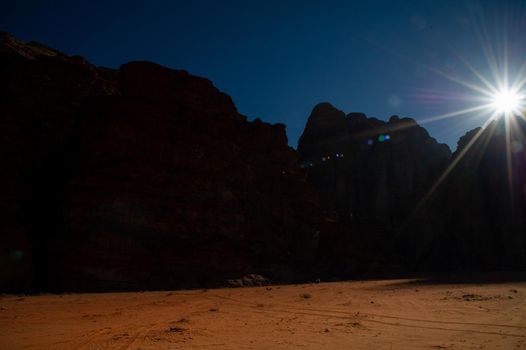 Beautiful mountain scenery in the mountain desert in Wadi Rum, Jordan