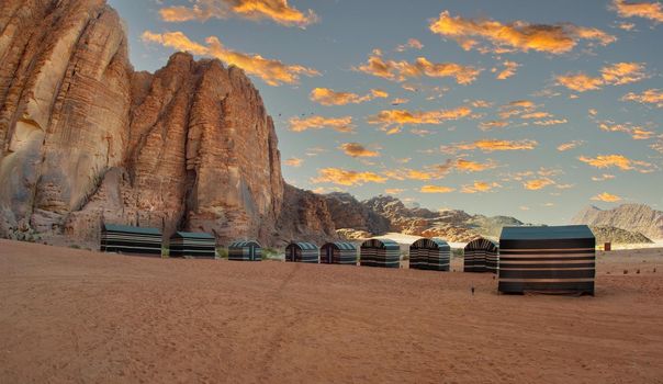 Beautiful mountain scenery in the mountain desert in Wadi Rum, Jordan
