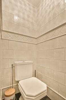 Interior of a toilet in white in a modern house