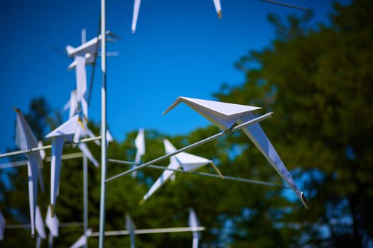 Group of paper birds decoration. Shallow dof.