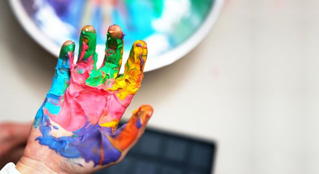 hand dirty with color paint art