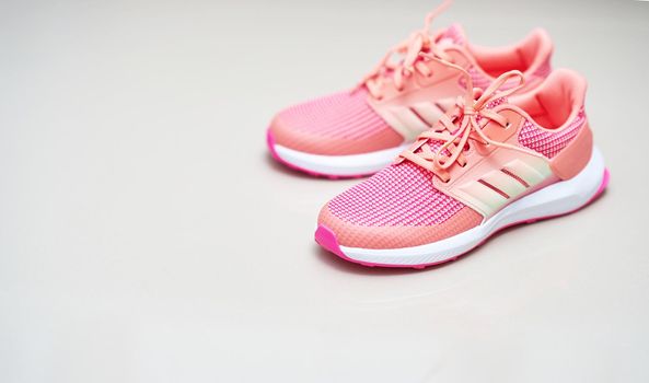 pink sport shoes on top view ,on  floor