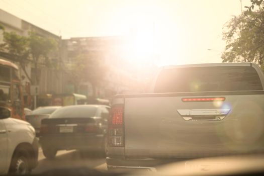 traffic car in city with sun