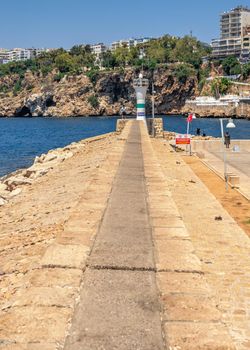 Antalya, Turkey 19.07.2021. Roman harbor in the old city of Antalya, Turkey, on a sunny summer day