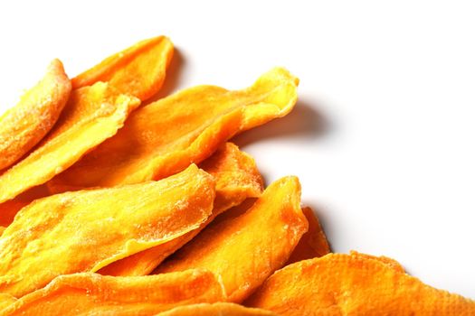 Orange Slices of Dried Sugar Mango Isolated on White Background