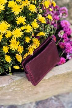 hand made leather wallet . Leather craft. Selective focus.