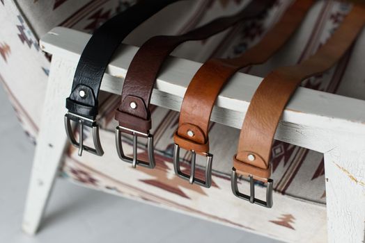 A set of colorful mens genuine sueded leather belts. fashion accessories.